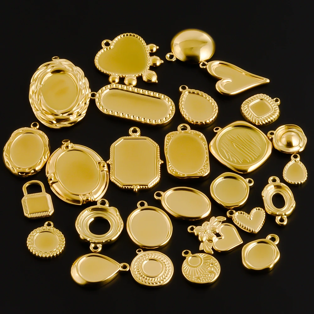 5 قطعة قلادة كابوشون هندسية غير منتظمة على شكل قلب بيضاوي مستدير مربع إعدادات فارغة من الفولاذ المقاوم للصدأ لصنع المجوهرات بكميات كبيرة