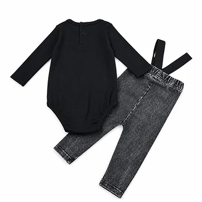Herbst-Winter Denim Schwarz Kinderbekleidungsset - Familien-Matching-Outfits für Jungen und Mädchen mit Hemd und Strampler – Detail 40