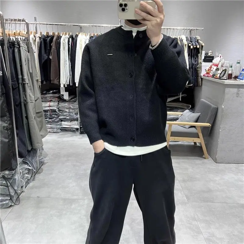 Cárdigan Abierto de Punto para Hombre, Cuello Redondo, Ajuste Hoado, Suéter Cálido y Moderno, Ropa de Abrigo para Otoño e I...