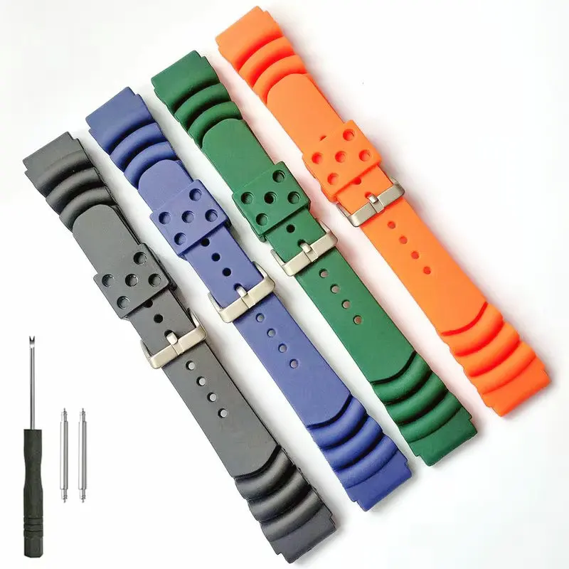 20mm 22mm Rubber PU Resin Watch Band Replacement Strap for Seiko Diver Scuba Durable Thick Sports Bracelet Blue Green Orange