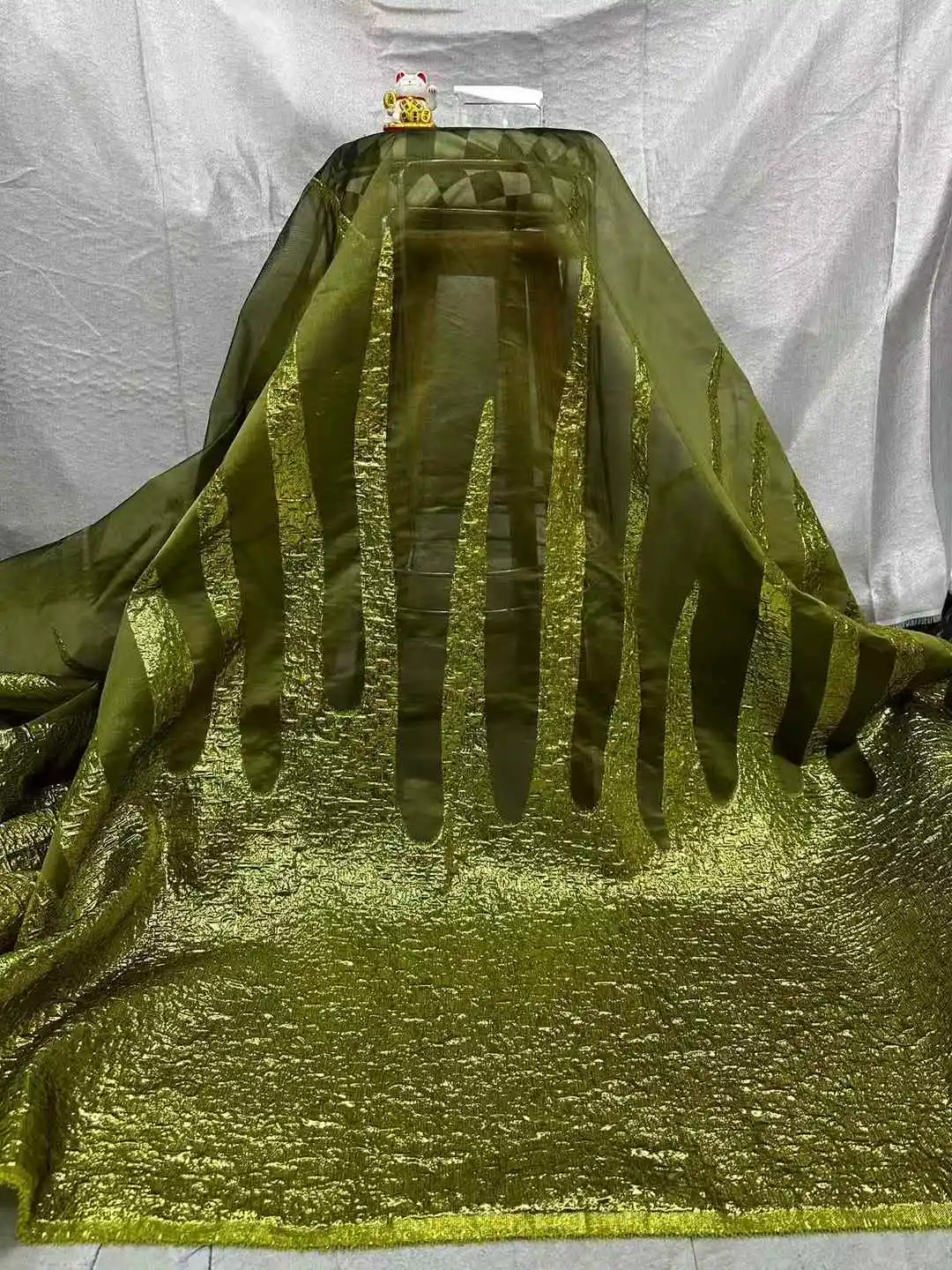 Hot Sale Olive green Brocade Lace Embroidery Silky Satin Patchwork Fabric Apparel African Lace Fabric Jacquard For Sewing  SZ459