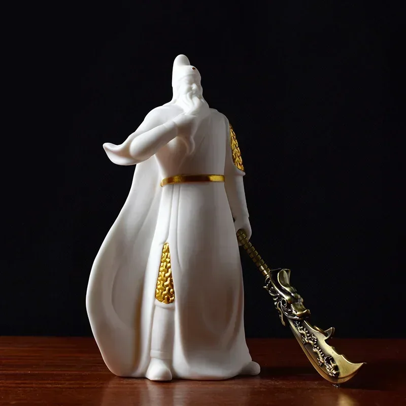 Ceramic Guan Gong Statue Modern Art White Porcelain Painted Crafts Chinese god of war Guan Yu Home living room decoration