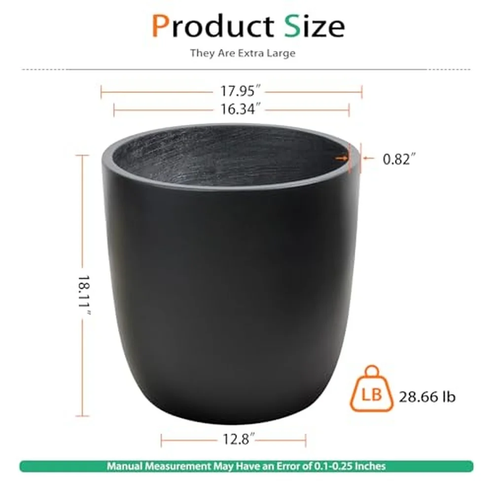 Concrete Planter Outdoor Indoor Large Cement Plant Pots for Trees Flowers (Black 18 inch)