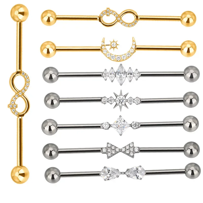 

G23 Titanium PIERC Multiple Models Industrial Barbells Stone Ear Rod Helix Stud Cartilage Straight Bar Fashion Piercing Jewelry