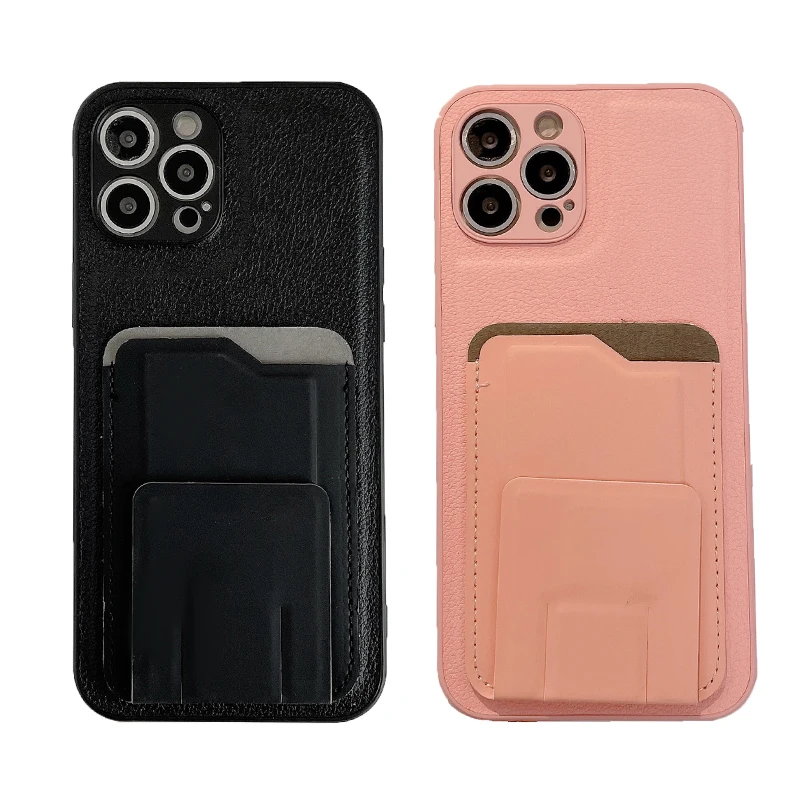 

Universal Leather Phone Stand Phone Wallet Stick Card Holder Mobile Cover Phone Case Pocket Card Slot Folding Kickstand Stand