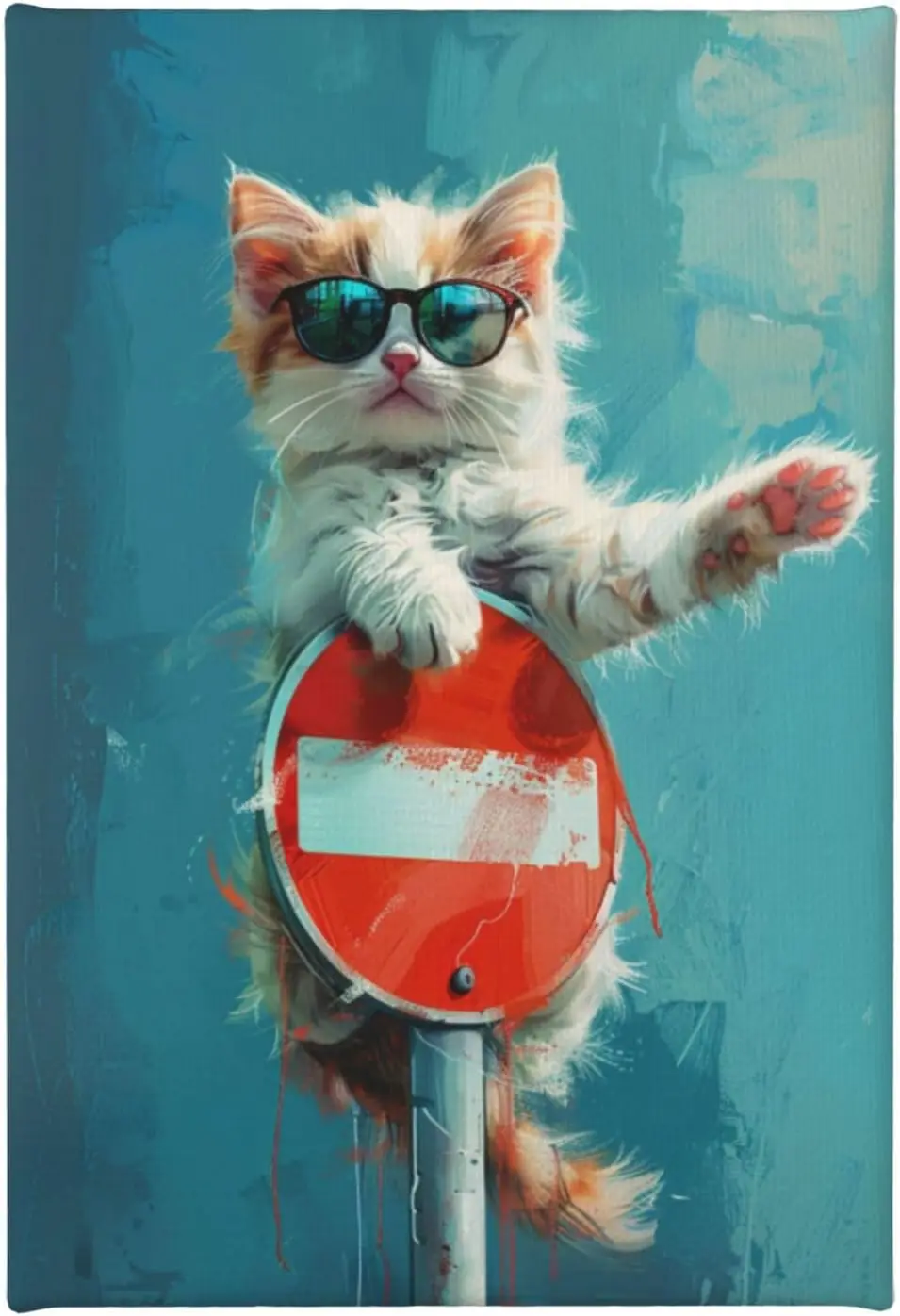 MA6GE8DE Yard Wall Decor Cat On The Road Sign Oil Painting Canvas,Home Decor Garden Yard Fence Accessories,Funny Cat On The Road