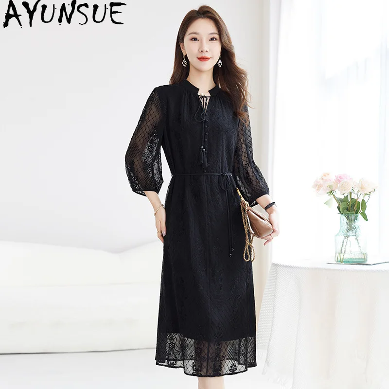 

AYUNSUE 100% Silk Dresses for Women Mid-length Embroidered Dress 2026 Woman Commuting Summer Dresses Luxury Woman Clothes Платье