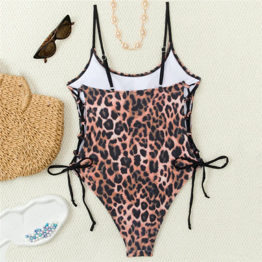 Sexy Leopard Print Swimwears One Piece Swimsuit Woman 2026 Side Cross String Hollow Out Monokini High Leg Cut Swimming Wear Suit