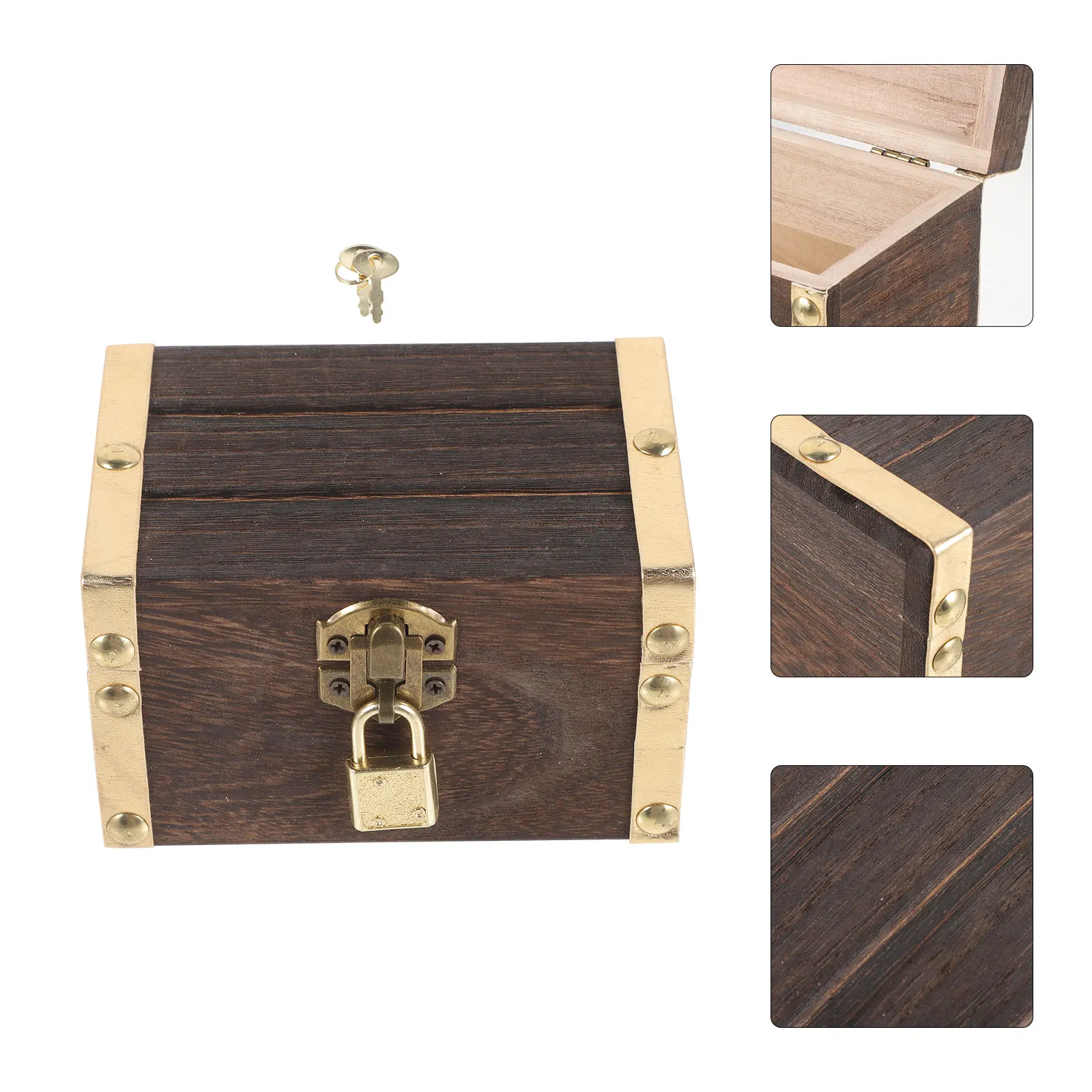 

1 Set Vintage Pirate Treasure Chest Wooden Box Multi-Function Storage Trinket Halloween Party Decor Small Wood Chest Home Gift