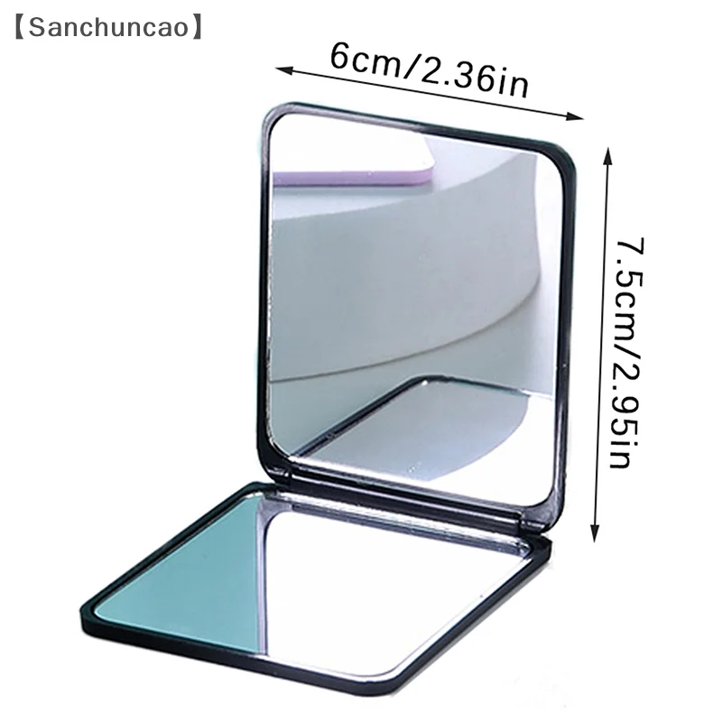 Espelho de maquiagem galvanizado dobrável, mini espelho de maquiagem quadrado, espelho de mão portátil, espelho pequeno de dupla face