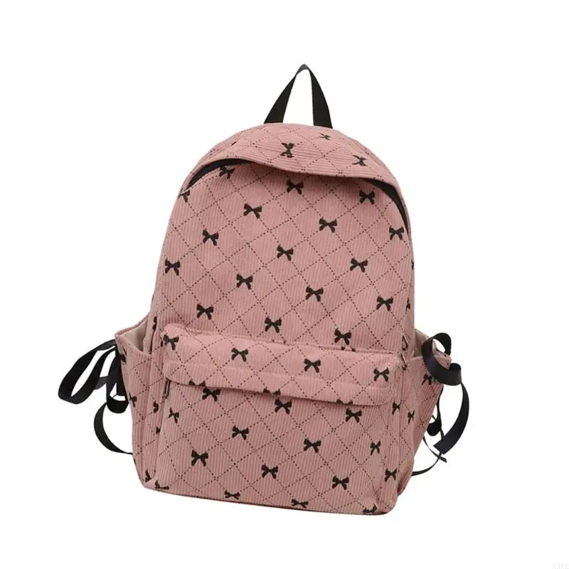 A3PE Stylish Corduroy Backpack with Bowknot Detail for College and Women School Book Bag for Casual Daily or Travel Shopping