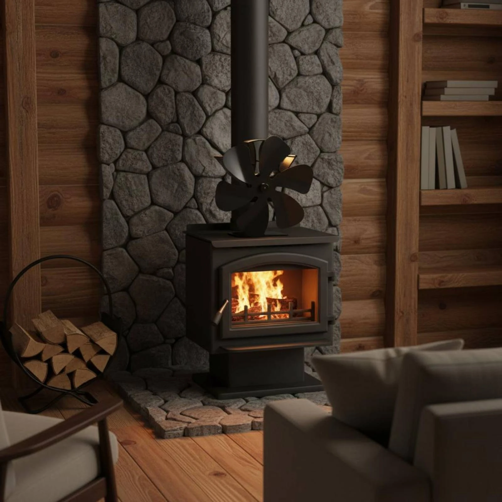 Heat Powered Fireplace Fan Black Anodized Aluminum Heating Appliance Fan Heating Accessory Overheat Protection Built-In