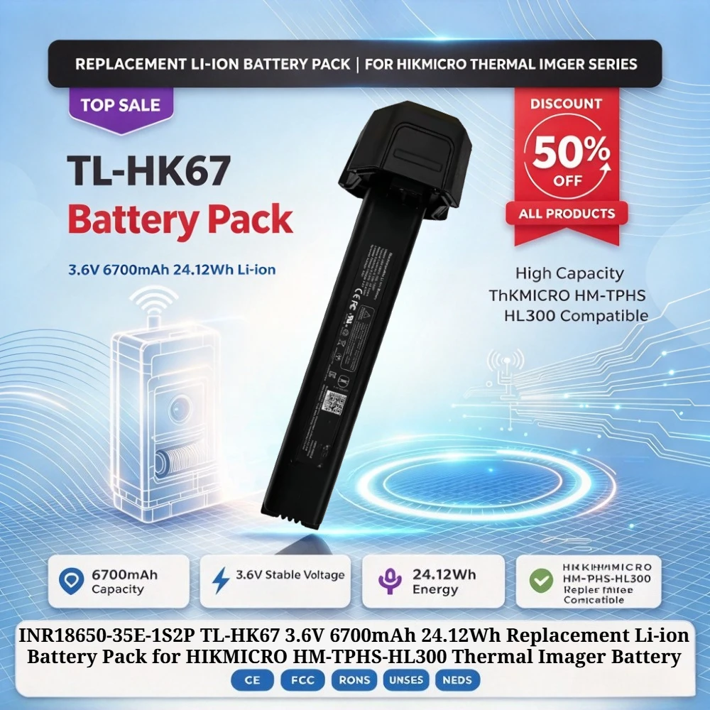 INR18650-35E-1S2P TL-HK67 3.6V 6700mAh 24.12Wh Replacement Li-ion Battery Pack for HIKMICRO HM-TPHS-HL300 Thermal Imager Battery