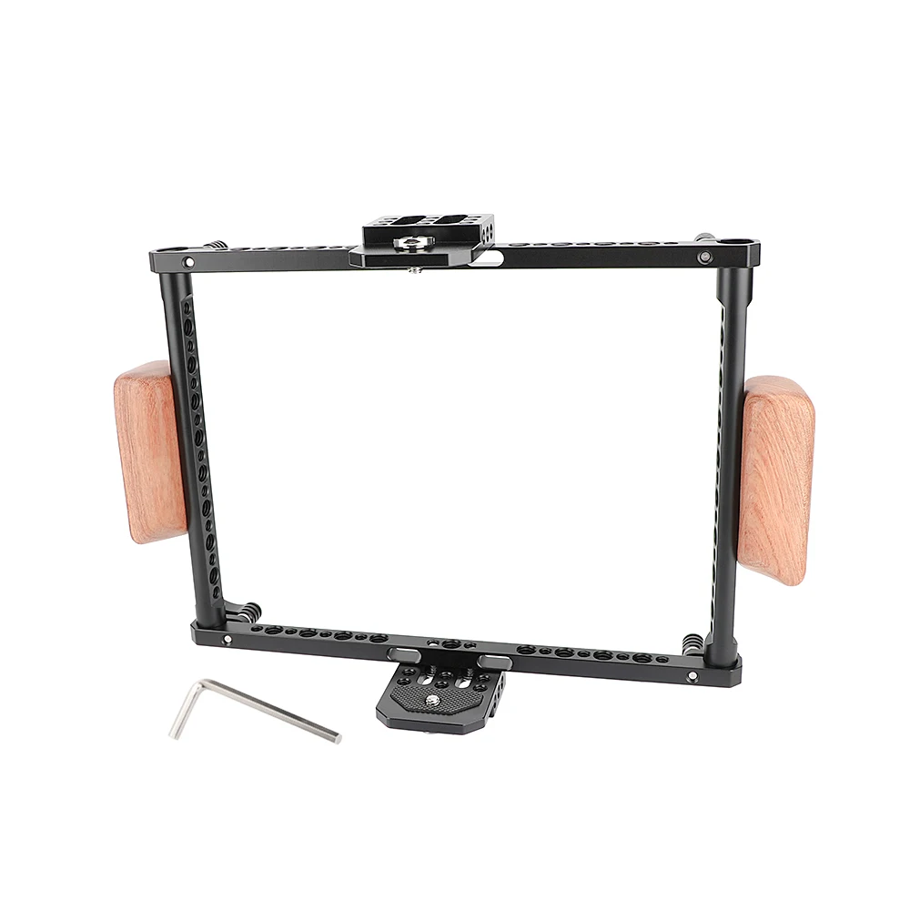 KIMRIG Height-Adjustable Monitor Cage With Wooden Handgrips For 7-10