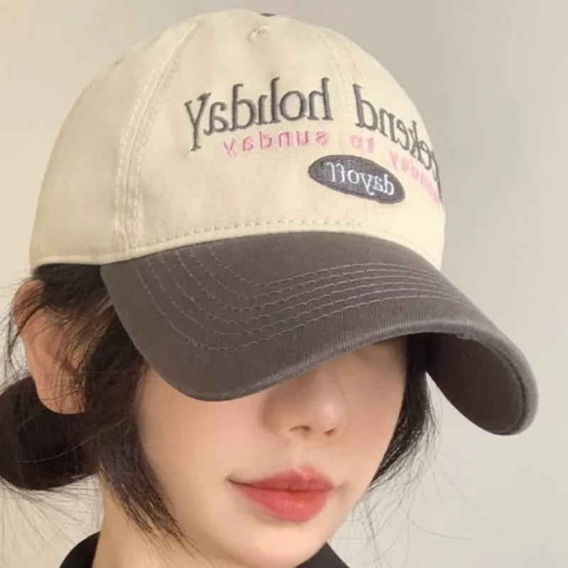 

New Korean Version of Baseball Cap Female Face Retro Color Matching Joker Soft Top Hat Japanse Big Head Wide-brimmed Hat Cycling