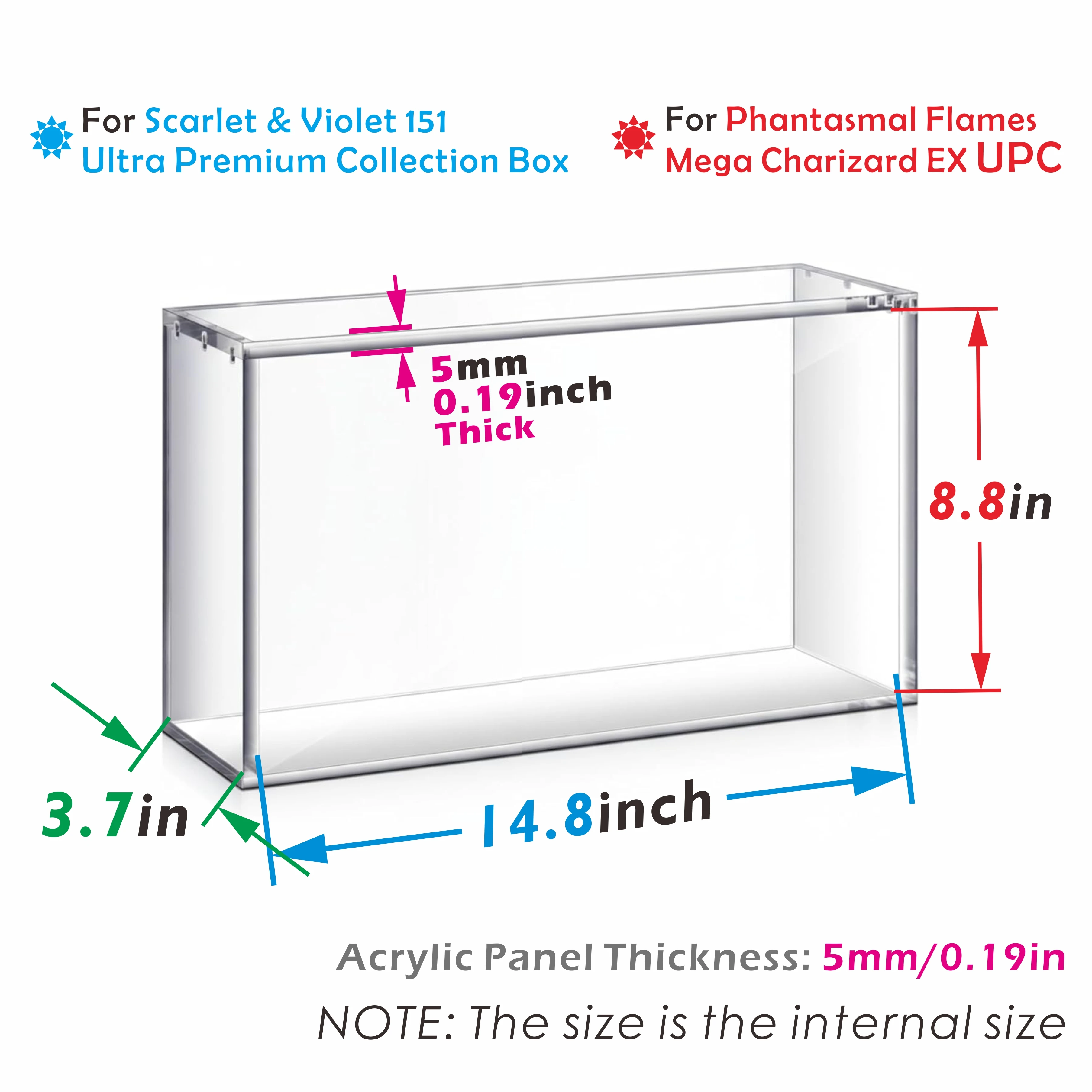 حافظة عرض مغناطيسية من الأكريليك من Mega Charizard EX UPC بسمك 5 مم لـ Mega Charizard EX UPC / S&V 151 UPC حزمة من 1 غبار واقية