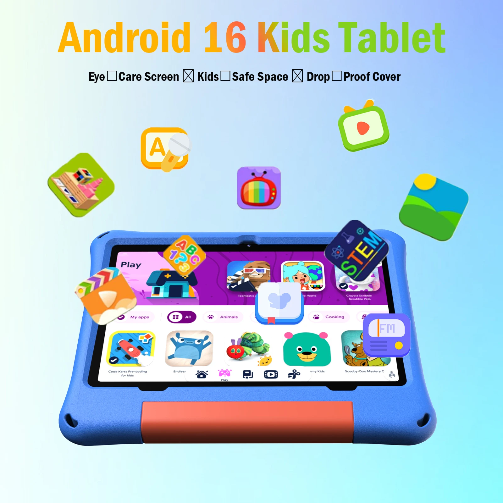10.1-inch children's tablet Android 16 WIFI eight core processor 30GB (6+24) RAM 64GB ROM YouTube with EVA protective case