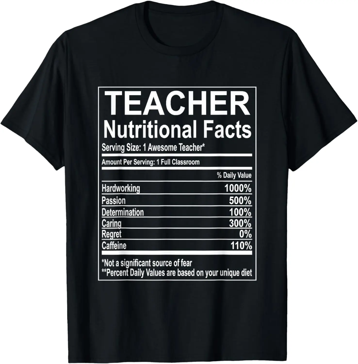 School Teacher Nutrition Facts Educator Teacher Appreciation T-Shirt