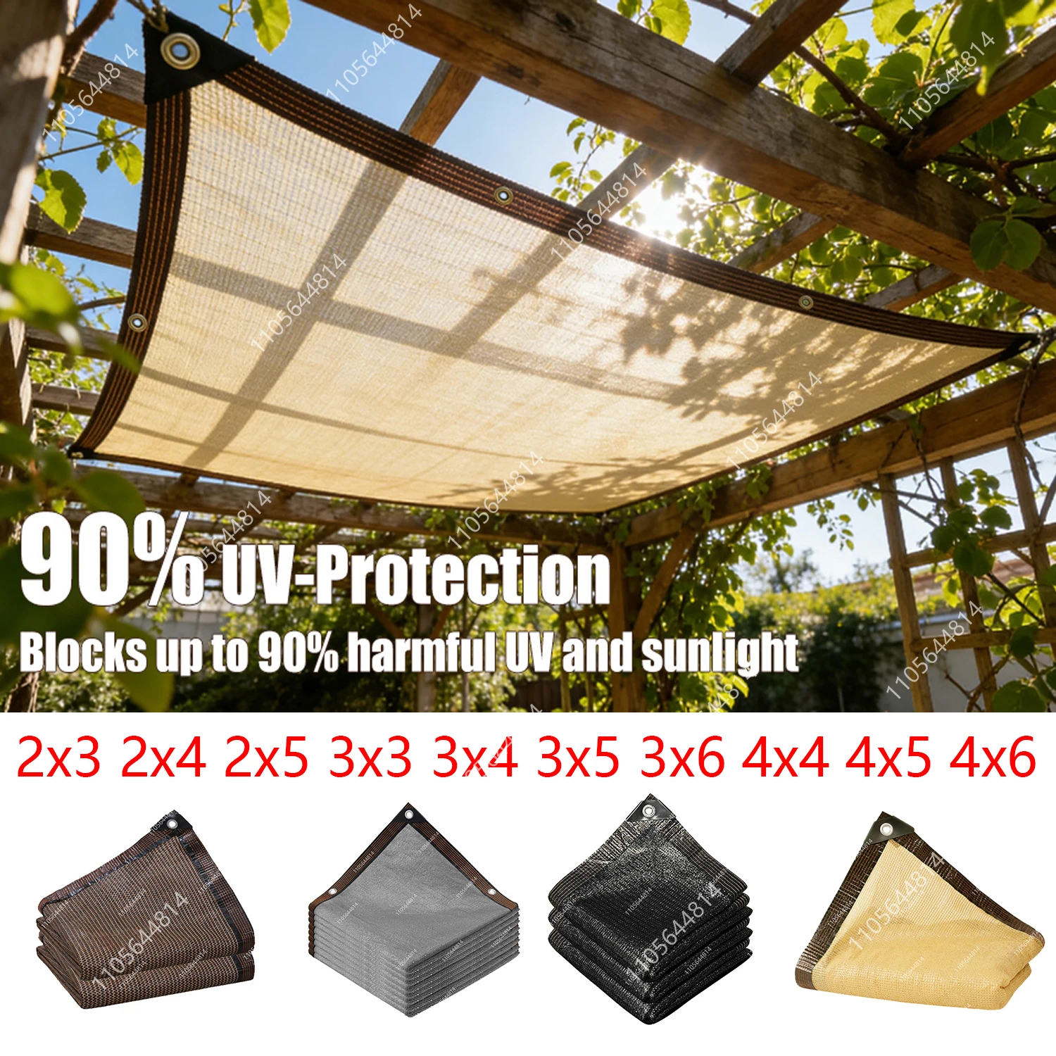Beige Yellow Sun Shade Mesh With Multiple Sizes Metal Grommets 90% UV Block Shade Net For Outdoor Pergola Balcony Car Canopy
