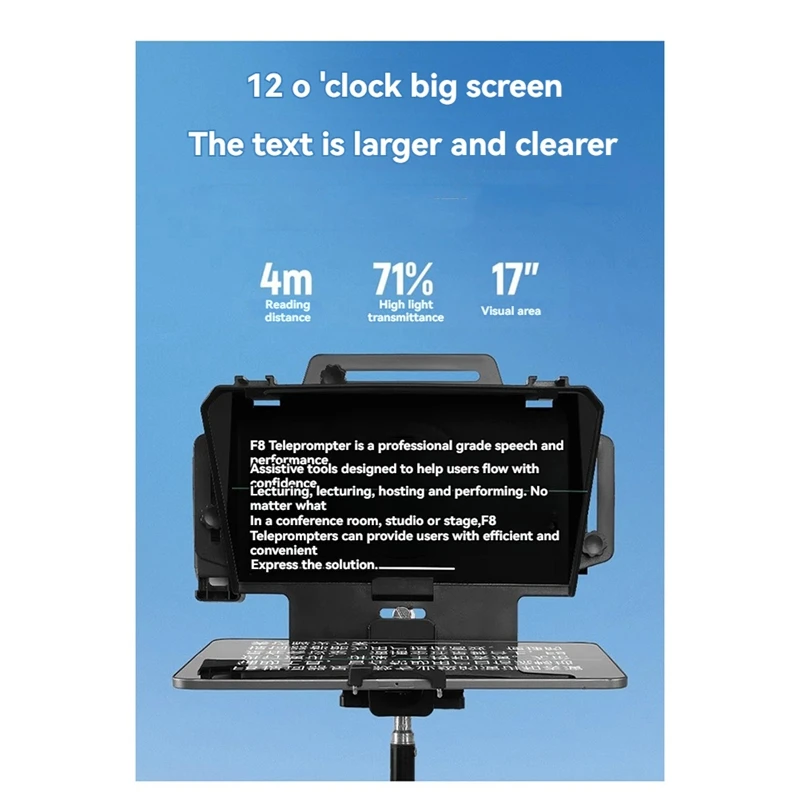 Teleprompter F8 Universal Teleprompter للأجهزة اللوحية وأجهزة الكمبيوتر المحمولة والهواتف الذكية وكاميرات البث المباشر والتسجيل