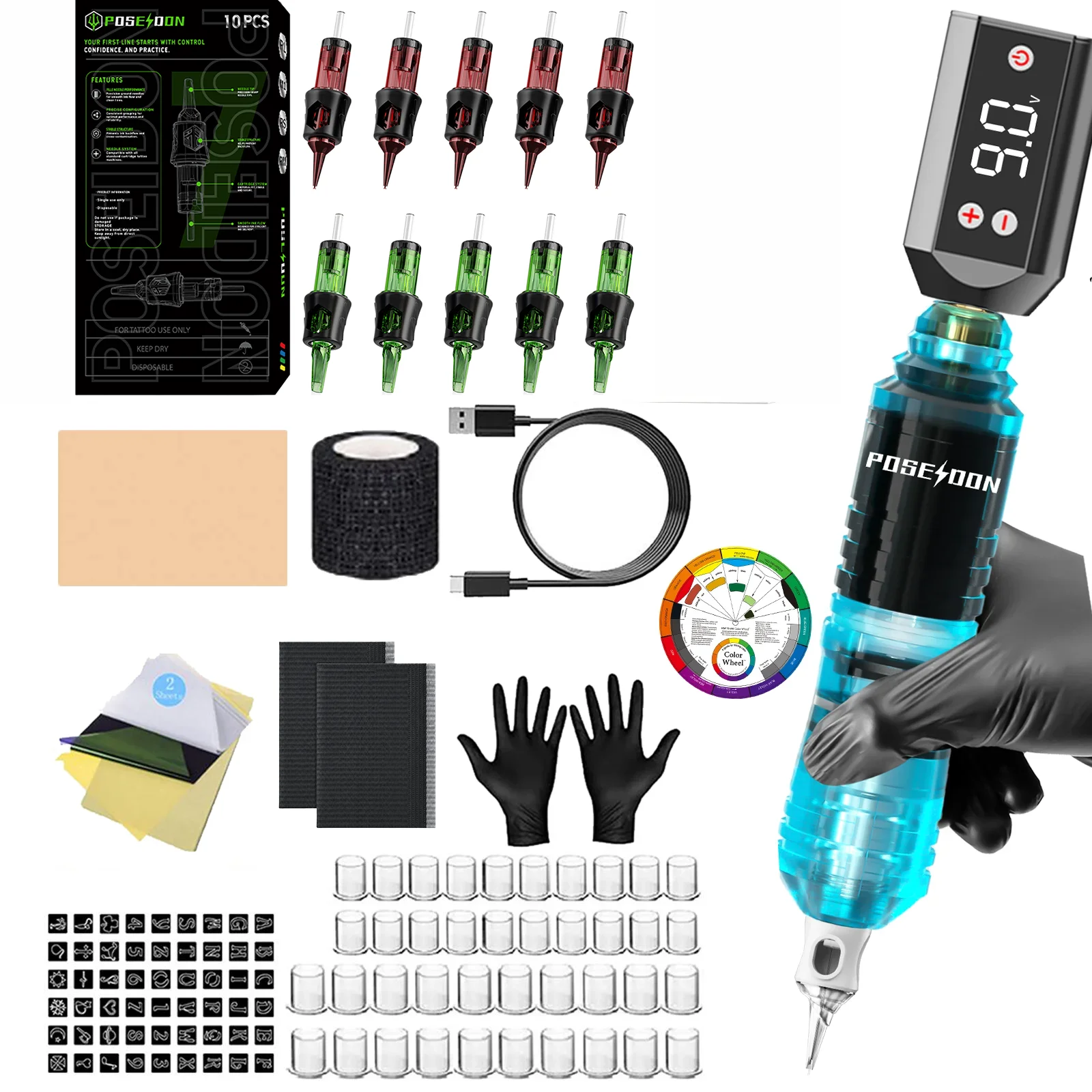 POSEIDON Tattoo Kit Or Tattoo Machine V7 Tattoo Kit For Permanent Makeup Tattoo Machine Kit Blue Tattoo Power Supply Tattoo Kit