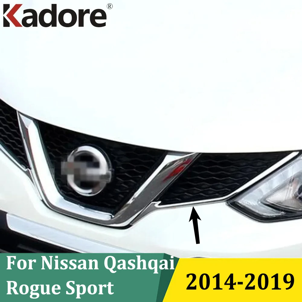 

For Nissan Qashqai Rogue Sport 2014-2017 2018 2019 Chrome Front Grill Cover Trim Grilles Strip Sticker Car Exterior Accessories