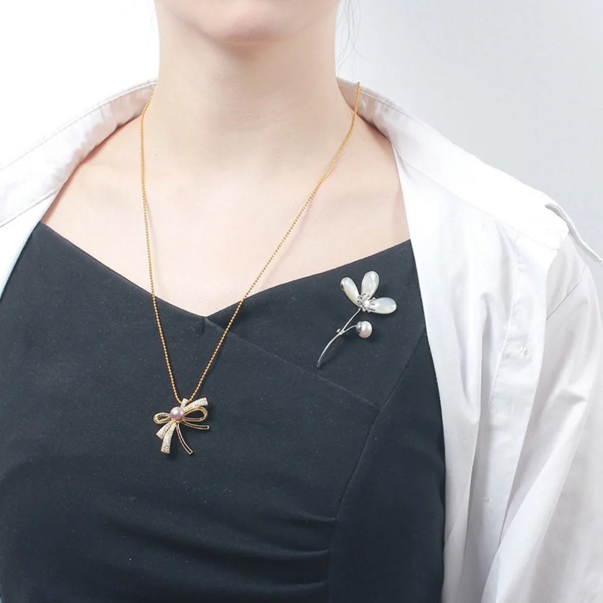 Brass Gold Plated 3-Petal Flower Brooch Blank, Shell Inlaid Pin, DIY Pearl Brooch Elegant Corsage Accessory