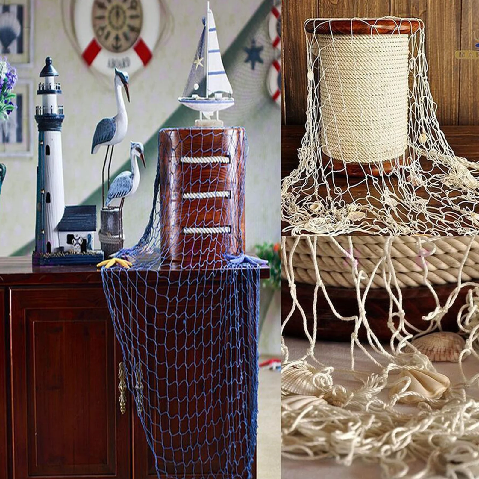 

Fishing Net Decor Blue Mediterranean Style For Stairs Pool Walls Nautical Wall Hanging Party Home Stage Set Decoration