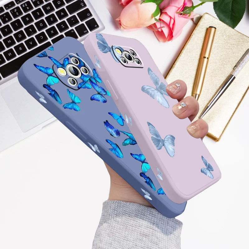

Butterfly Fashion Beautiful Liquid Left Rope For Xiaomi Mi Poco X6 X5 X4 X3 M6 M5 M5S M4 M3 F5 F4 F3 Pro 5G TPU Phone Case