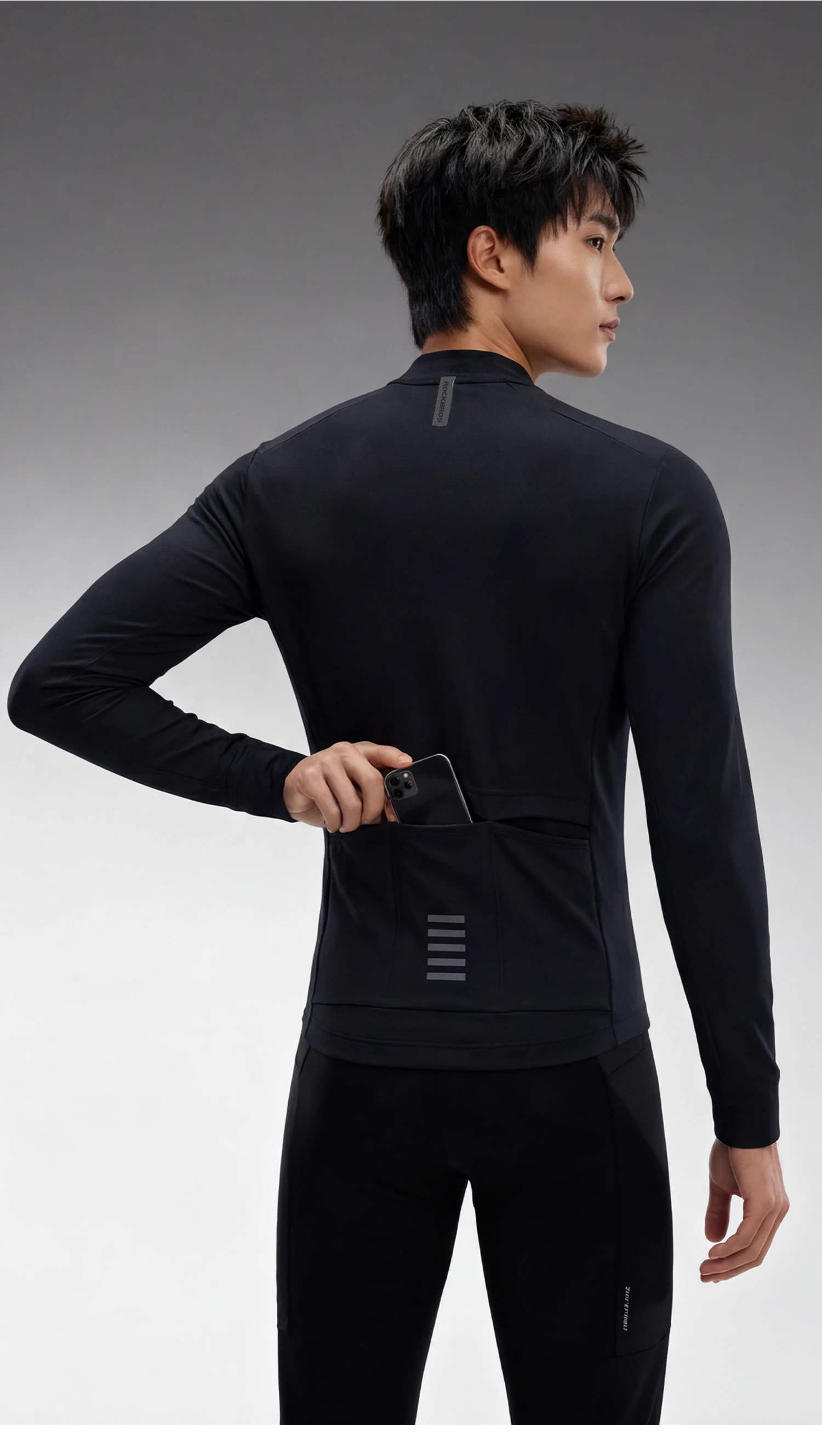 ROCKBROS Winter Thermo-Radtrikot aus Mischgewebe, winddicht, warm, wärmespeichernd, Outdoor Slim Fit Herren-Radtrikot – Detail 9