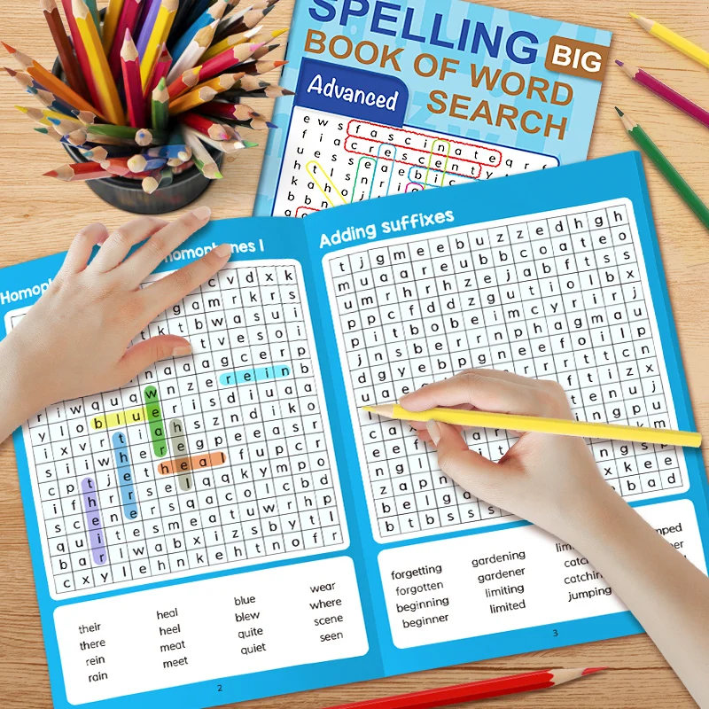 Advanced Level Spelling Word Search Activity Book,Brain Teaser Letter Grid Worksheets,Great Holiday & After-School Training Tool