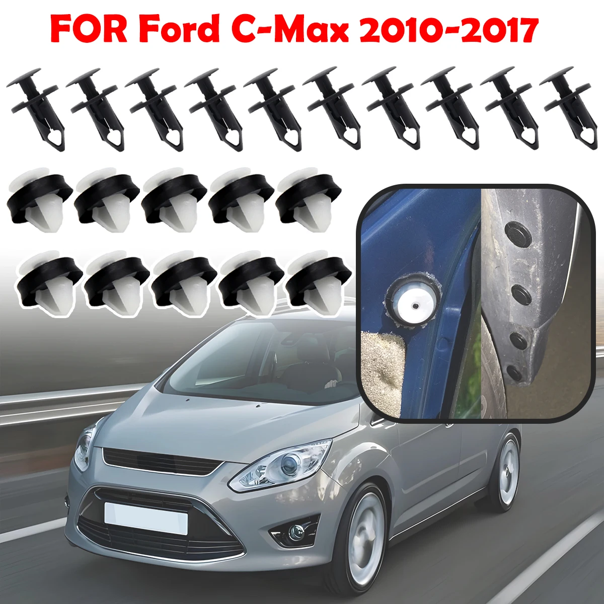 

FOR Ford C-Max 2010 - 2017 Auto Engine Undertray Bumper Wing Splashguard Door Card Side Moulding Bumper Strip Rivet Push Clips