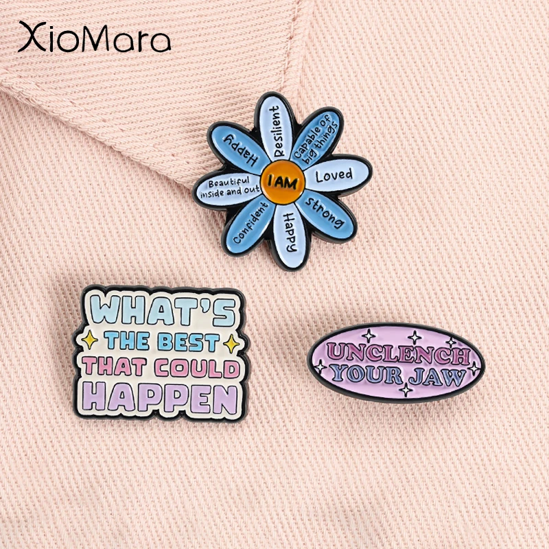 Positive Quote Enamel Pins What's The Best That Could Happen Self-Care Brooches Lapel Backpack Badge Jewelry Gifts for Friends ﻿