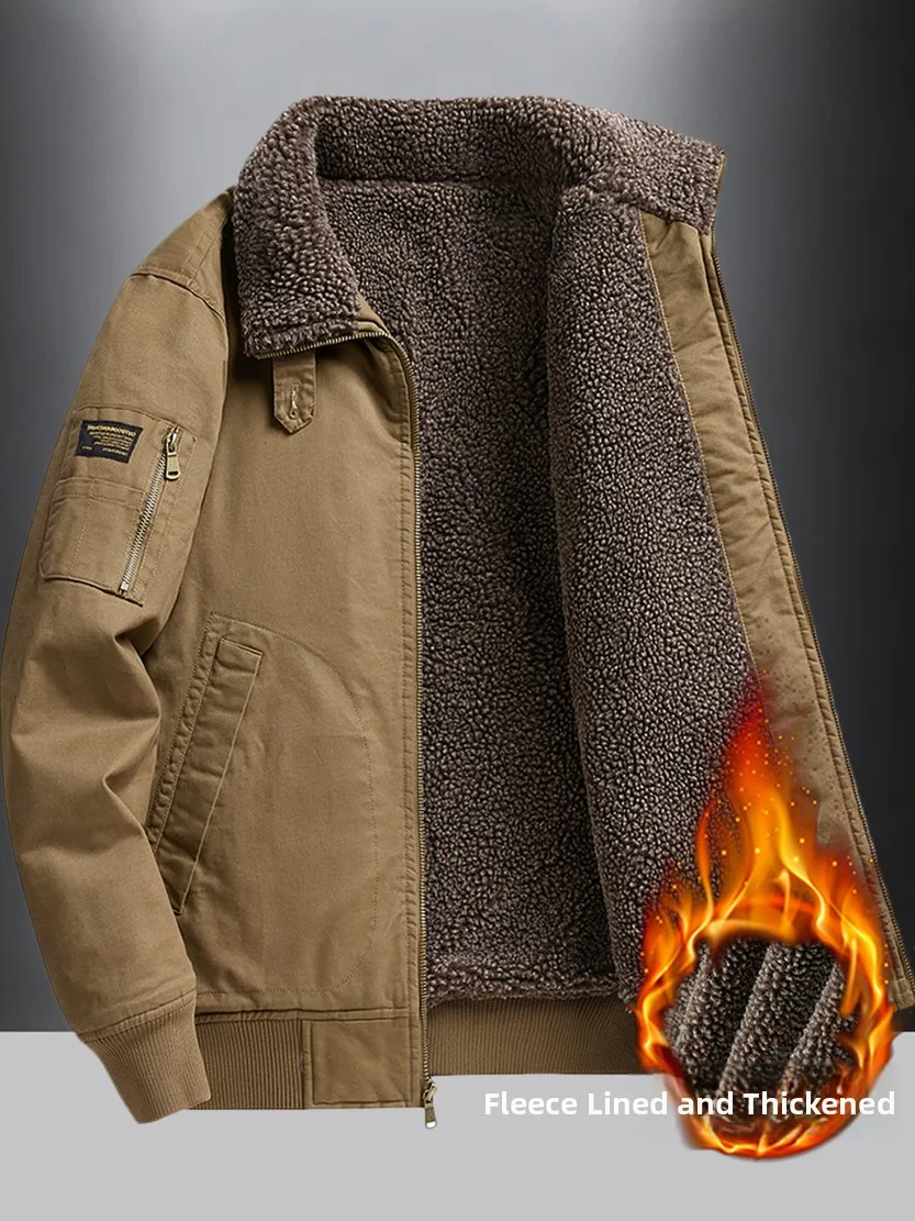 

Thiened Fce на подкладке, повседневная хлопковая куртка, мужская зимняя рабочая одежда, теплое свободное бархатное пальто с изображением ягненка, украшение на молнии, длинное платье...