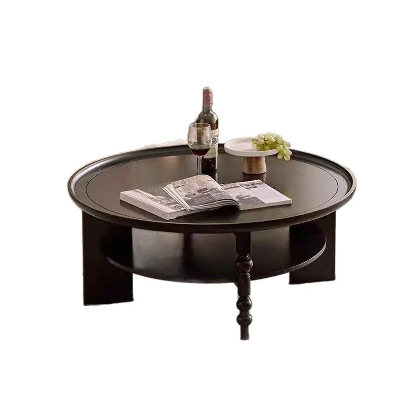 

American retro coffee table, all solid wood round tea table, household living room