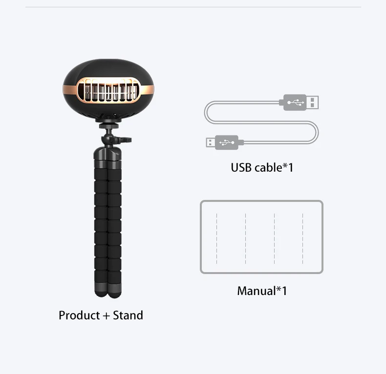 Mini aire acondicionado Flexible para cochecito, ventilador de refrigeración recargable de 3600mAh, rotación automática de 130 °, viento de 4 engranajes, portátil, silencioso para exteriores