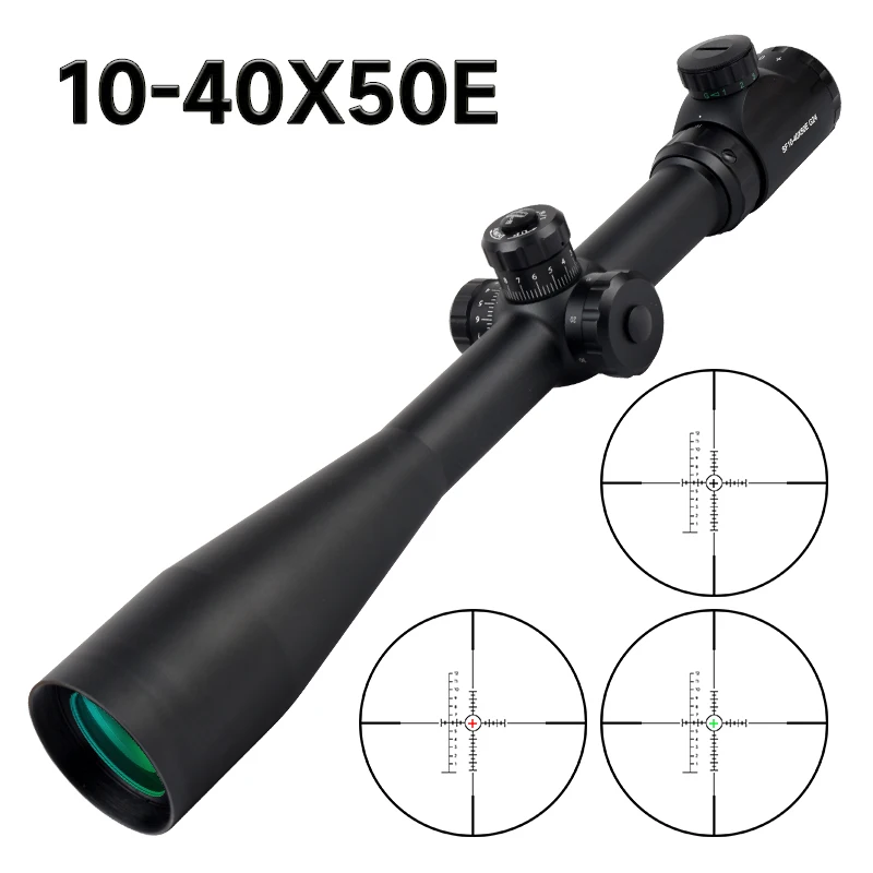 10-40X50 SFP Tactical Optics Scope Side Wheel Parallax Adjustment Hunting Riflescope Red and Green Dot Reticle Long Scope