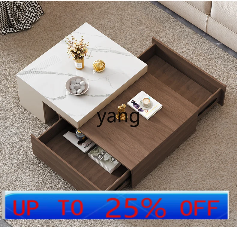 

Lmm rock slab retractable coffee table light luxury modern simple living room home high-end tea table