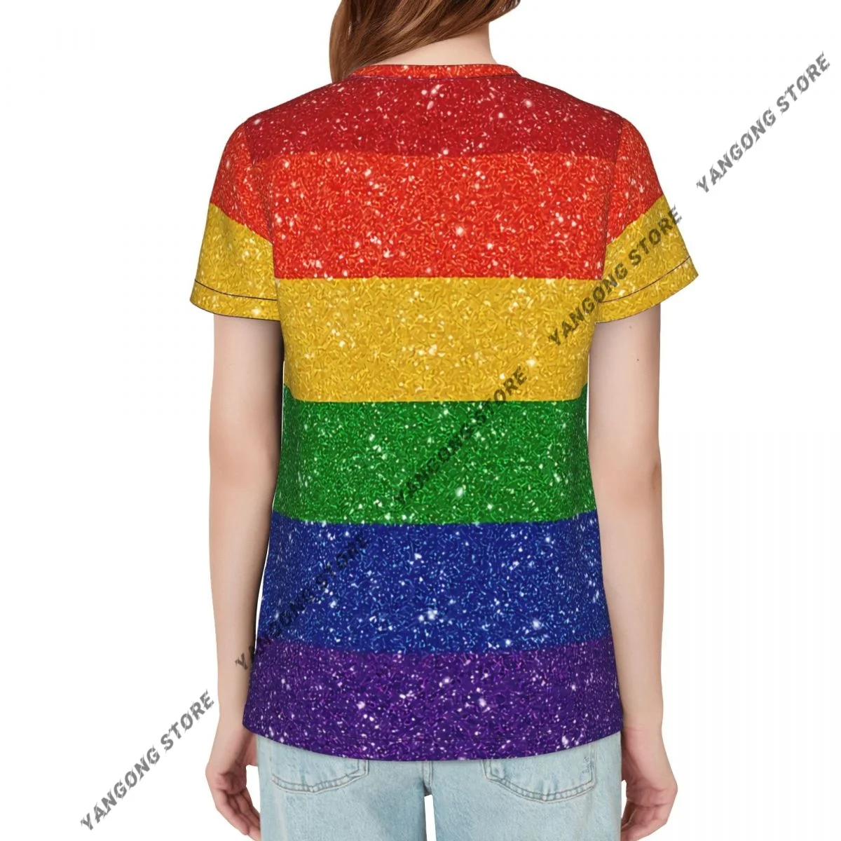 Women's T-shirt ladies casual Glitter Rainbow Pride Flag female T-shirt short-sleeved T-shirt summer thin tops