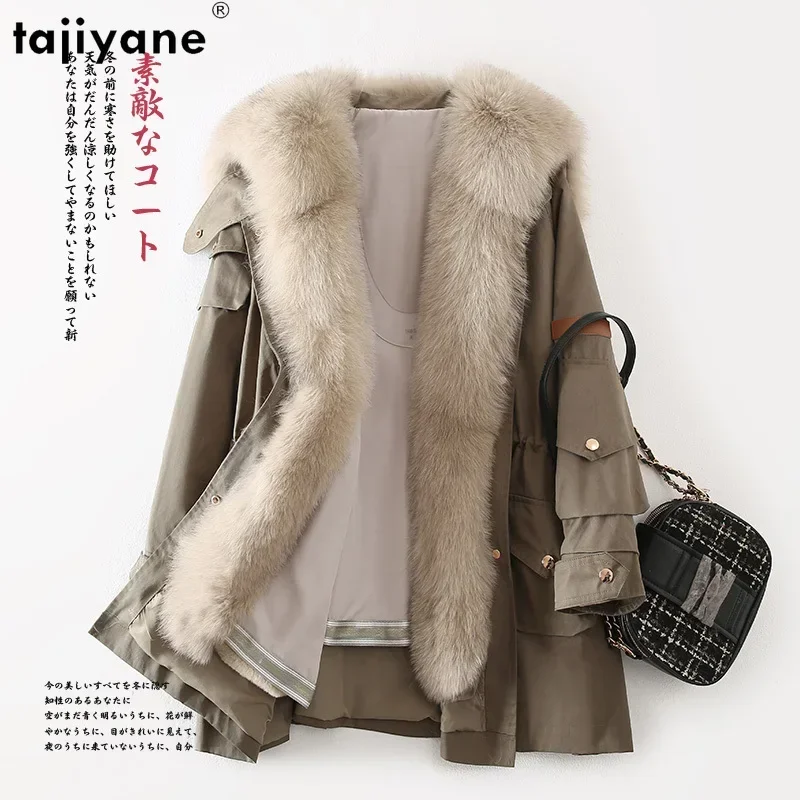 Tajiyane Real Fur Parkas Winter Jackets for Women 2023 Rex Rabbit Fur Liner Fur Coat Luxury Fox Fur Collar Mid-length Chaqueta