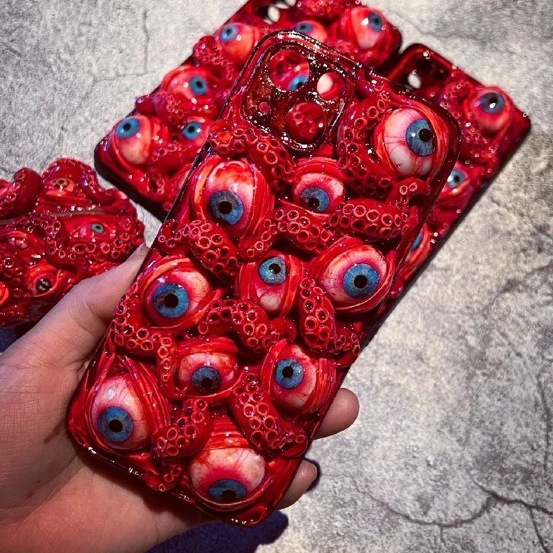 

4159 Handmade Mobile Phone Case Original 3D Cthulhu Tentacles Scarlet Eyes Dark Gothic Mobile Phone Case Custom Christmas Gift