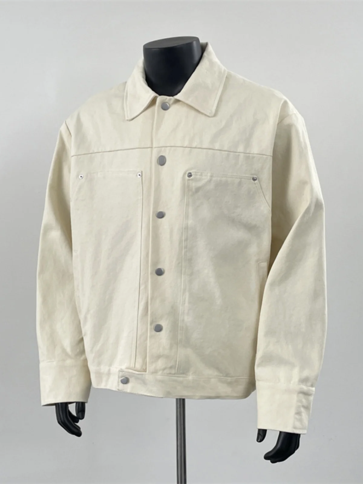 

Мужская свободная куртка из канваса в американском стиле, модная, весенняя, с заклепками, рабочая одежда, трендовый бренд, для пар.