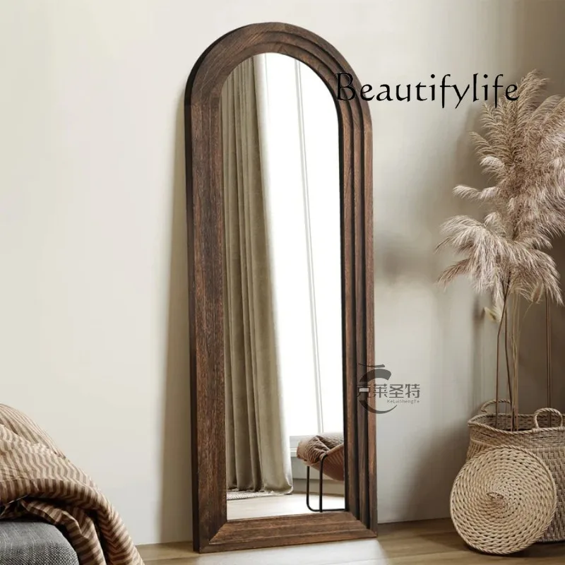 retro full-length mirror wall-mounted arched floor-to-ceiling French wooden frame medieval full-length mirror