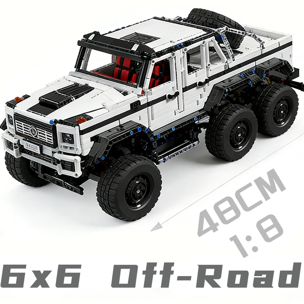 Escala 1:8 3713 peças 6x6 off-road suv kit branco estático caminhão captador técnico blocos de construção de carro veículo meninos adultos moc presente diy