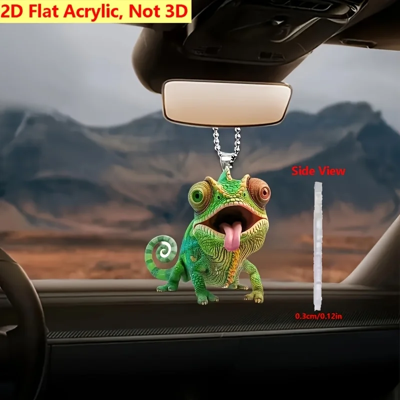 2D Acrylic Chameleon Pendant Multi-Functional Animal Theme Car Bag Keychain Home Party Reptile Lovers Interior Accessories