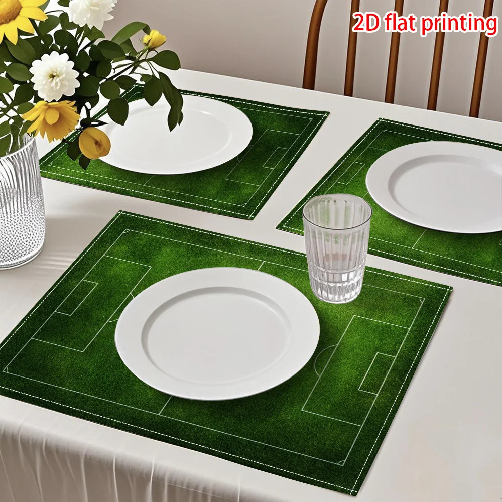 Soccer Football Field Heat Resistant Washable Table Placemats Kitchen Dining Decor 4 Piece Set