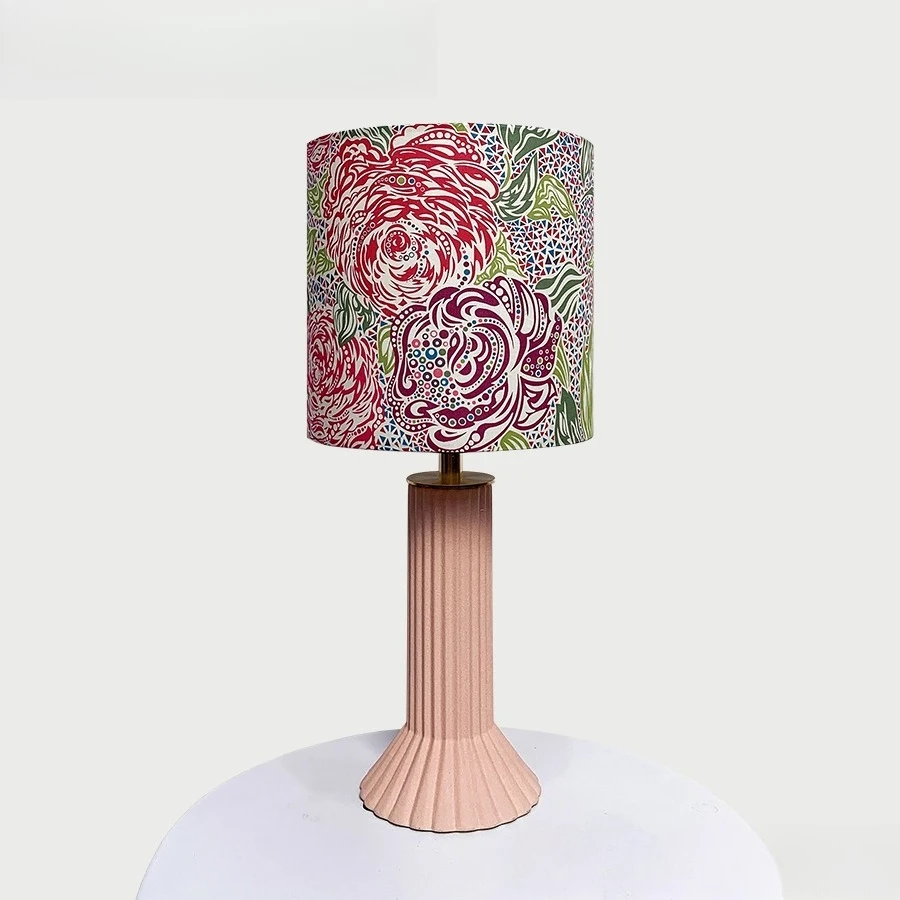 

Skirt Shape Table Lamp: Cream Liberty Fabric with Mid-Century Style, Imported Textile for Kids Bedroom Ambiance & Gift