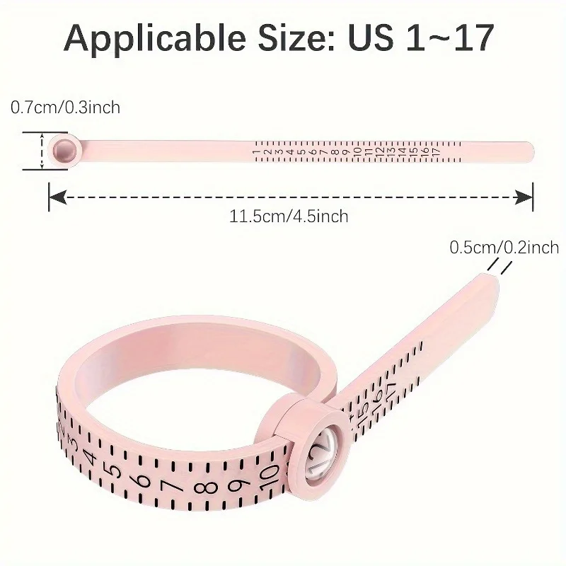 1pc Adjustable Ring Sizer Measuring Tool - Reusable Finger Size Gauge for Jewelry Sizing, 1-17 USA Ring Size Guide (Pink)