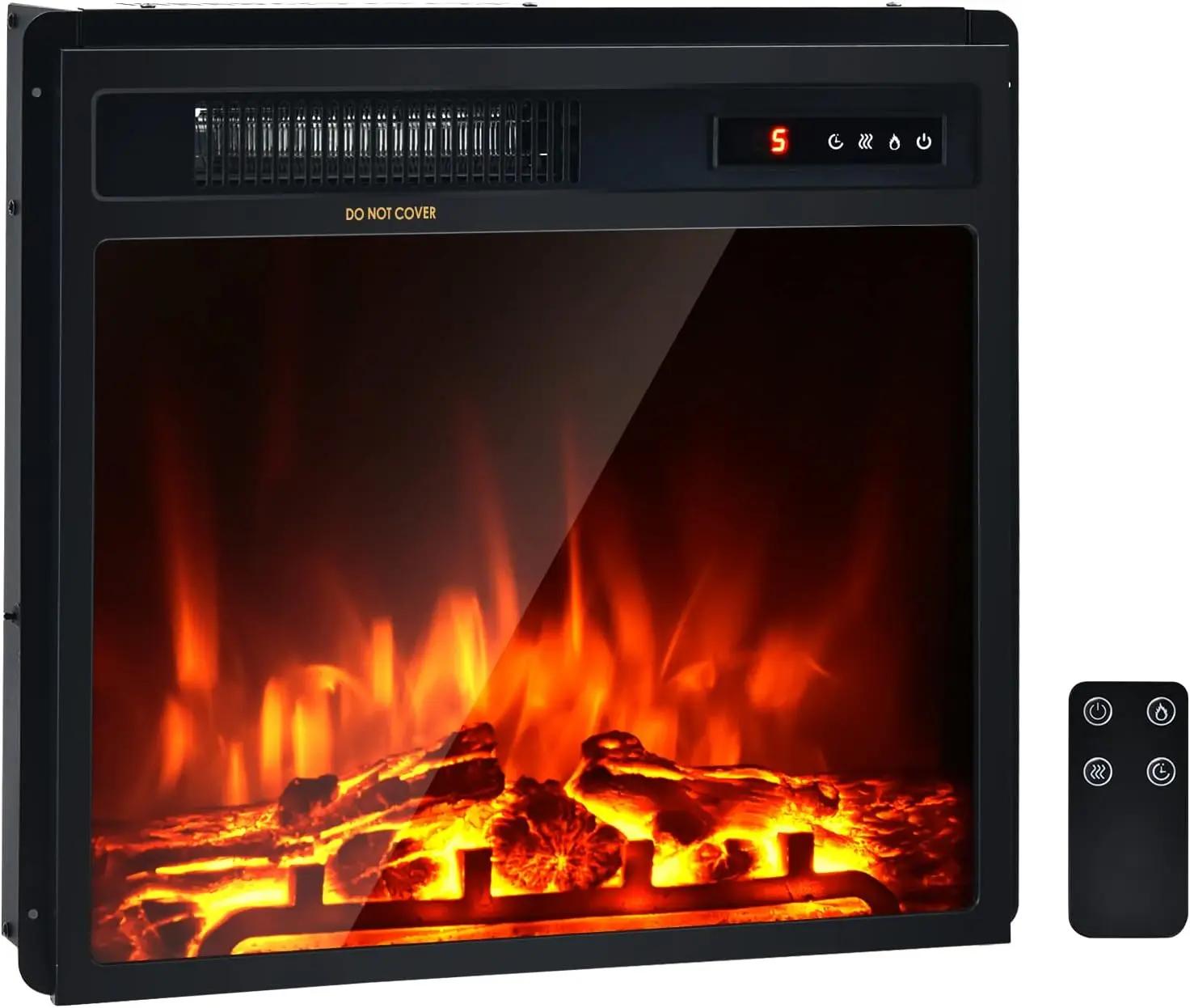 18 Inch Recessed Electric Fireplace Insert, 1500W Freestanding Fireplace Stove Heater W/Adjustable Flame Effect & Tempe