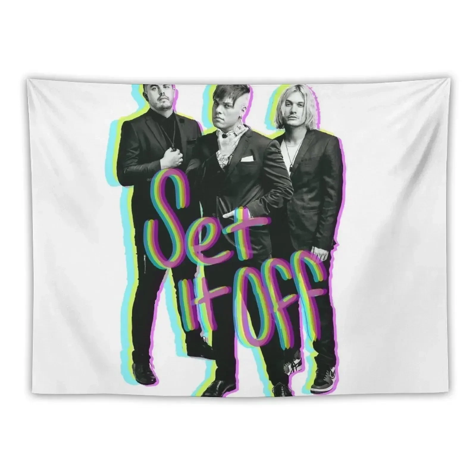 Set it off band group photo GLITCH effect with text Tapestry Bedrooms Decor Bedroom Decor Tapestry